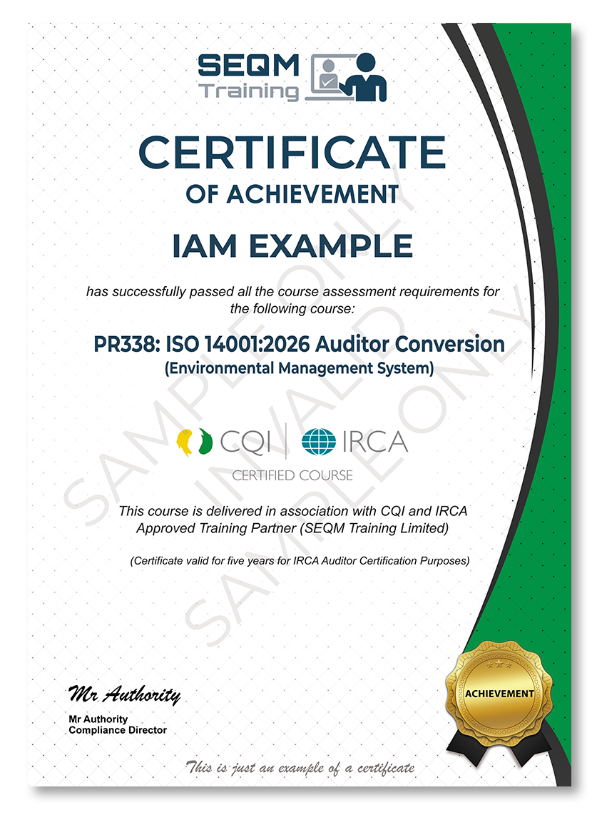 ISO 14001 AUDITOR CONVERSION COURSE – CQI and IRCA CERTIFIED TRAINING