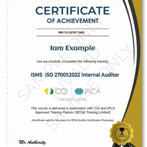 ISO/IEC 27001 INTERNAL AUDITOR TRAINING COURSE - CQI and IRCA CERTIFIED TRAINING