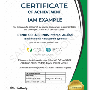 ISO 14001 INTERNAL AUDITOR TRAINING COURSE - CQI and IRCA CERTIFIED TRAINING