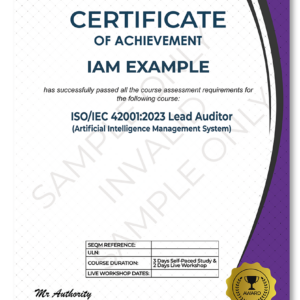 IEC/ISO 42001 Sample Certificate | SEQM Training